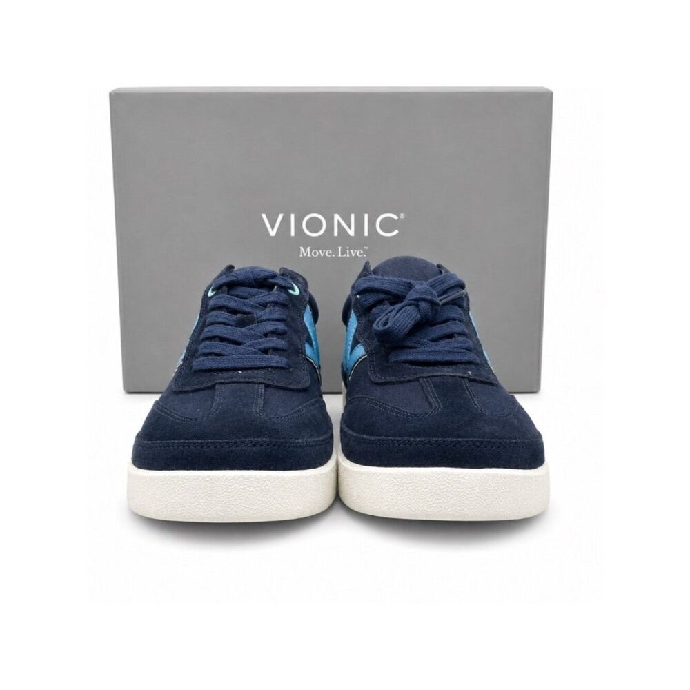 Vionic Mylie Supportive Sneakers Womens 9 Navy Suede Canvas Lace Up Comfort Shoe - Picture 4 of 8